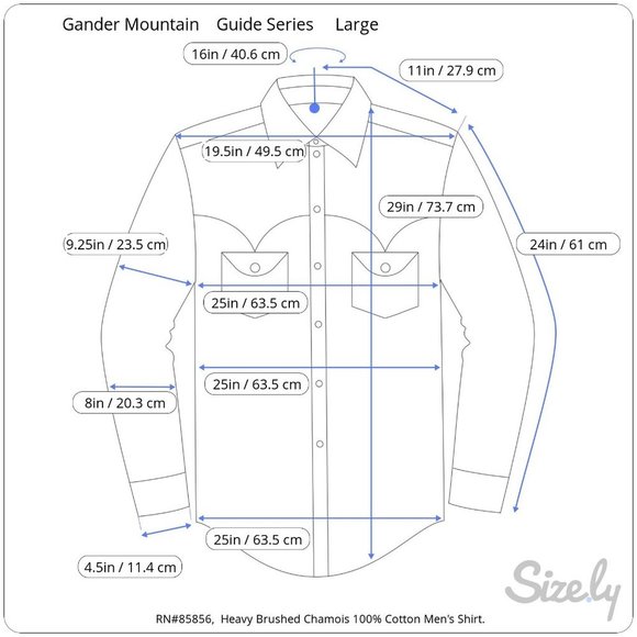 Gander Mountain "Guide Series" Chamois Cotton Shirt Blue Men's Size Neck 16 - Picture 11 of 13